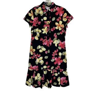 Talbots Vtg Retro Strawberry Novelty Print Polo Neck Drop Waist Midi Dress